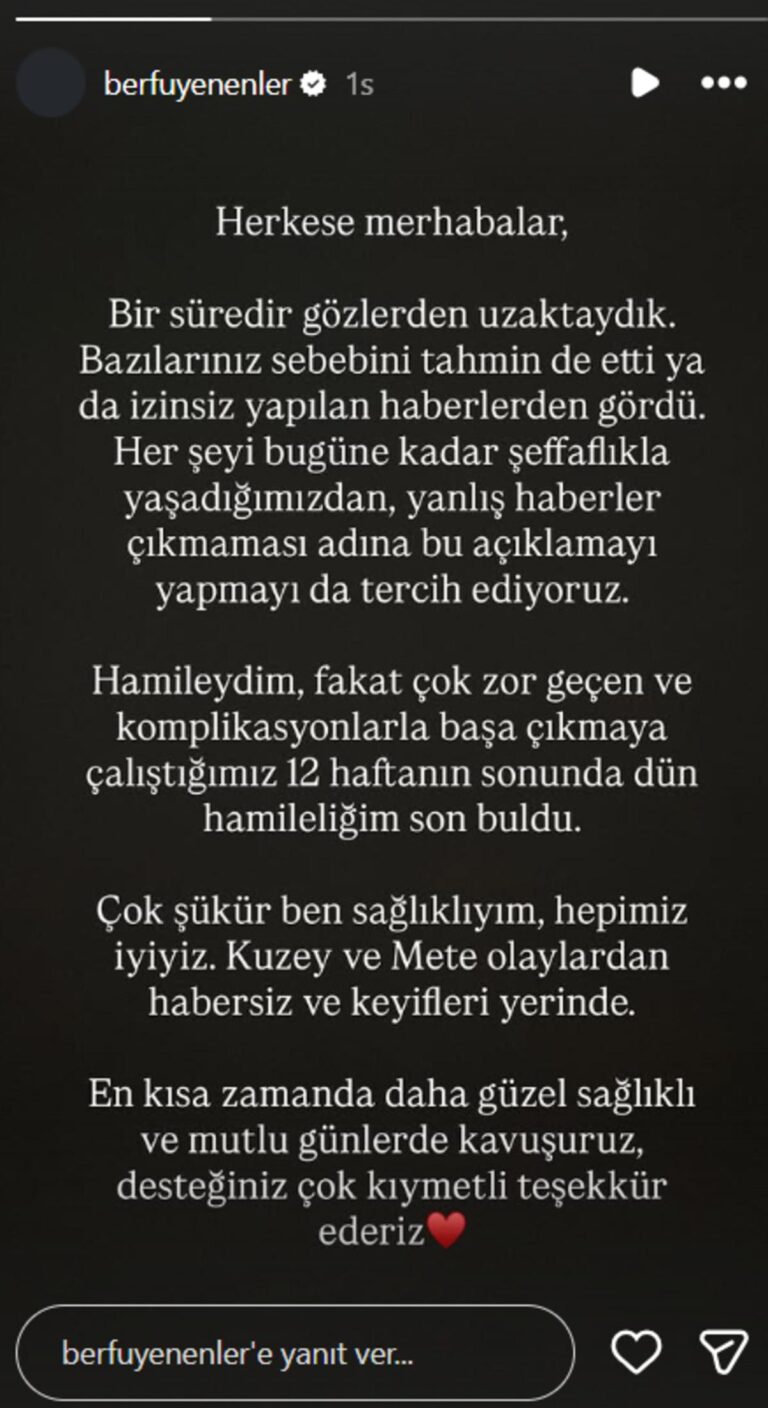 Berfu Yenenler “hamileydim” diyerek üzücü haberi verdi